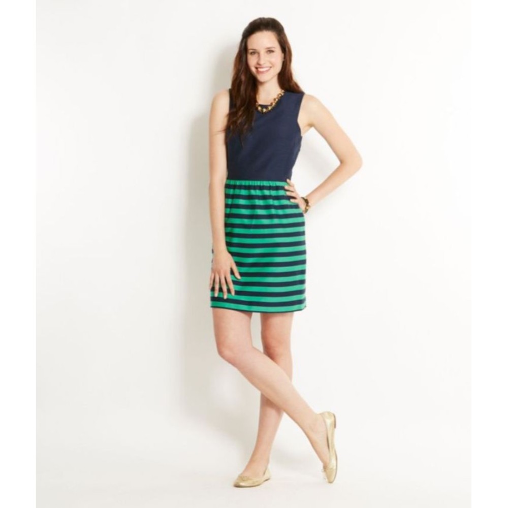 Vineyard Vines Dress Navy Blue and Green Stripe Women's Size 8 Fully Lined